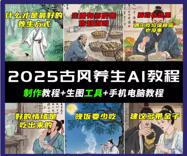 抖音AI古风养生视频教程日入五张 轻松涨粉 10W+网赚项目-副业赚钱-互联网创业-资源整合一卡云创-专注知识分享-源码分享