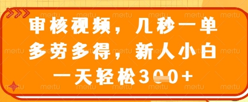 审核视频，几秒一单，多劳多得，新人小白一天轻松3张【揭秘】网赚项目-副业赚钱-互联网创业-资源整合一卡云创-专注知识分享-源码分享