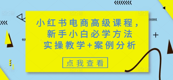 小红书电商高级课程，新手小白必学方法，实操教学+案例分析网赚项目-副业赚钱-互联网创业-资源整合一卡云创-专注知识分享-源码分享