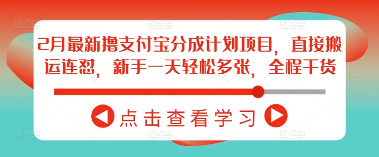 2月最新撸支付宝分成计划项目，直接搬运连怼，新手一天轻松多张，全程干货网赚项目-副业赚钱-互联网创业-资源整合一卡云创-专注知识分享-源码分享