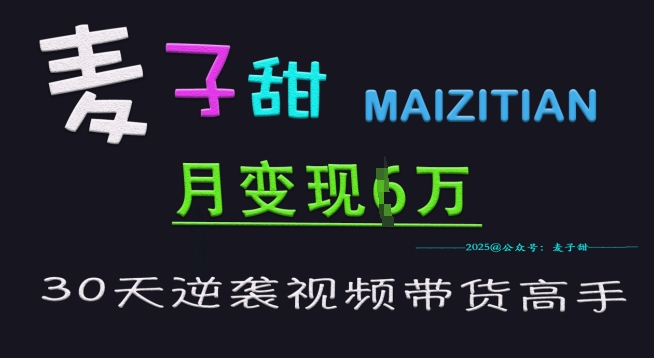 麦子甜30天逆袭视频带货高手，单月变现6W加特训营网赚项目-副业赚钱-互联网创业-资源整合一卡云创-专注知识分享-源码分享