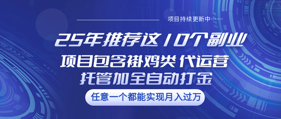 25年推荐这10个副业 项目包含褂鸡类、代运营托管类、全自动打金类网赚项目-副业赚钱-互联网创业-资源整合一卡云创-专注知识分享-源码分享