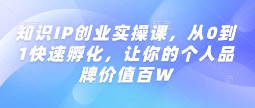 知识IP创业实操课，从0到1快速孵化，让你的个人品牌价值百W网赚项目-副业赚钱-互联网创业-资源整合一卡云创-专注知识分享-源码分享