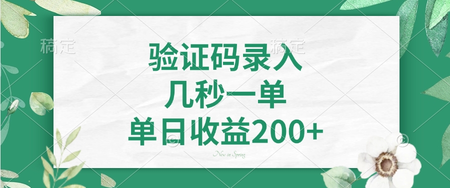 验证码录入，几秒一单，单日收益200+网赚项目-副业赚钱-互联网创业-资源整合一卡云创-专注知识分享-源码分享