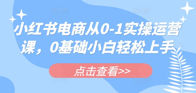 小红书电商从0-1实操运营课，0基础小白轻松上手网赚项目-副业赚钱-互联网创业-资源整合一卡云创-专注知识分享-源码分享