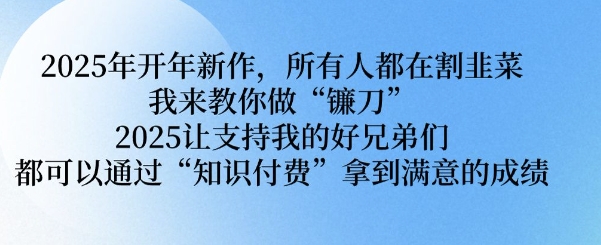 2025年开年新作，所有人都在割韭菜，我来教你做“镰刀” 2025让支持我的好兄弟们都可以通过“知识付费”拿到满意的成绩【揭秘】网赚项目-副业赚钱-互联网创业-资源整合一卡云创-专注知识分享-源码分享