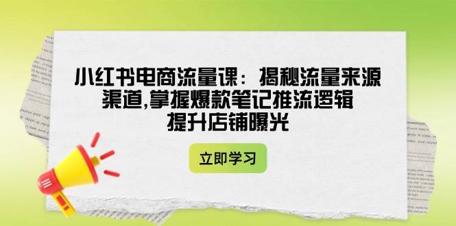 小红书电商流量课：揭秘流量来源渠道,掌握爆款笔记推流逻辑,提升店铺曝光网赚项目-副业赚钱-互联网创业-资源整合一卡云创-专注知识分享-源码分享